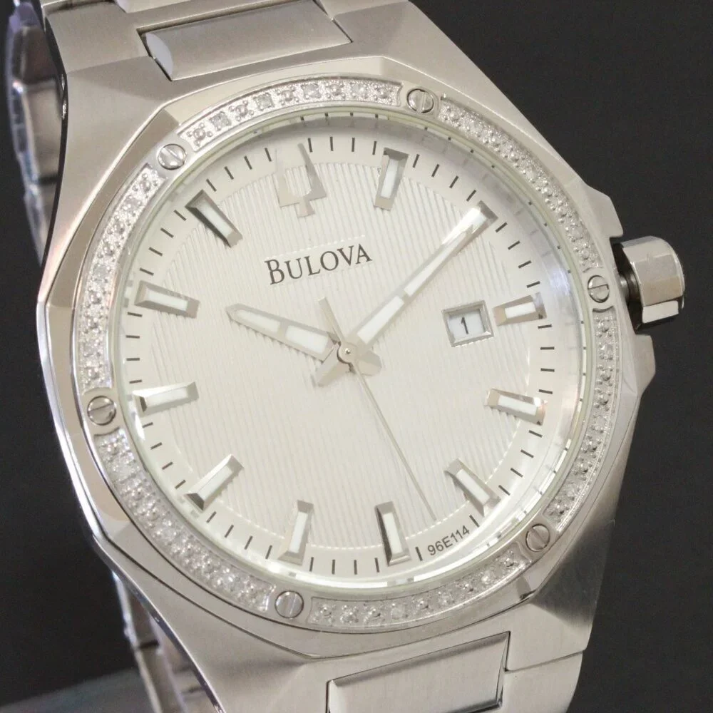 Bulova Men's Watch Diamond-Accent Bezel Integrated Bracelet Silver Textured Dial - Picture 8 of 15